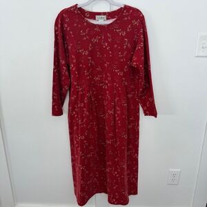 Vintage L.L. Bean Women's Long Sleeve Red Floral Dress 100% Cotton Medium Petite